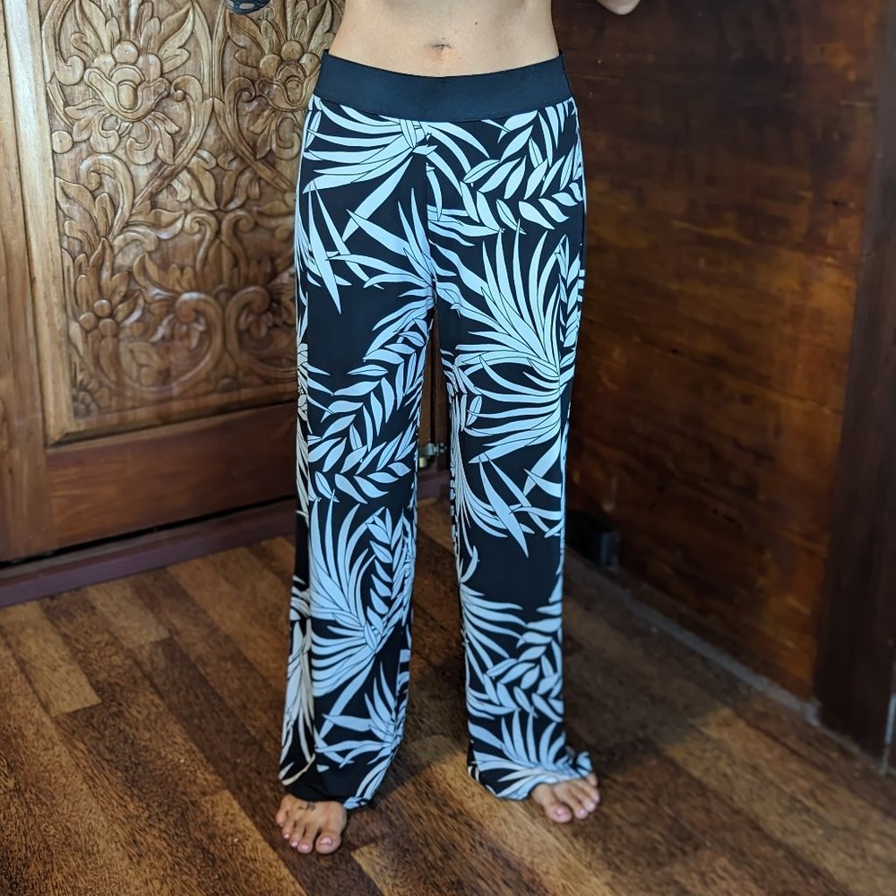 Black and white leaves wide leg pants -  ALFANI
